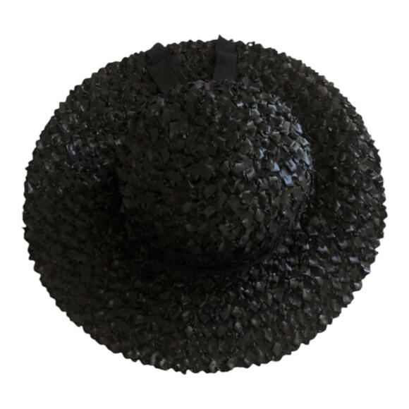 Vintage Black Straw Wide Brim Hat Ribbon Trim Boho Chic Sun Hat With Box main image 5